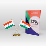 Cross Flag Khadi Tiranga / Tricolour For Office Mandir | Luv My India 3x2 Inches Indian National Flag Plate With Oval Base