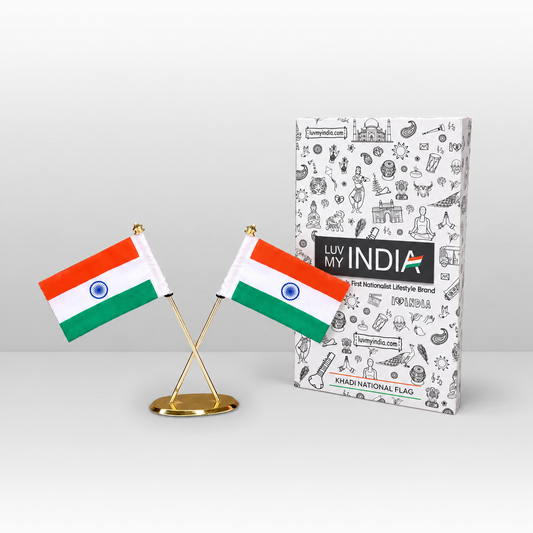 Cross Khadi Tiranga Flag for Office & Altar | Oval Base