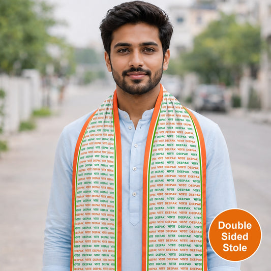 Your Name Bharat Pattern Personalised Modal Silk Stole | Unisex | White & Tricolour | Dual-Sided Print
