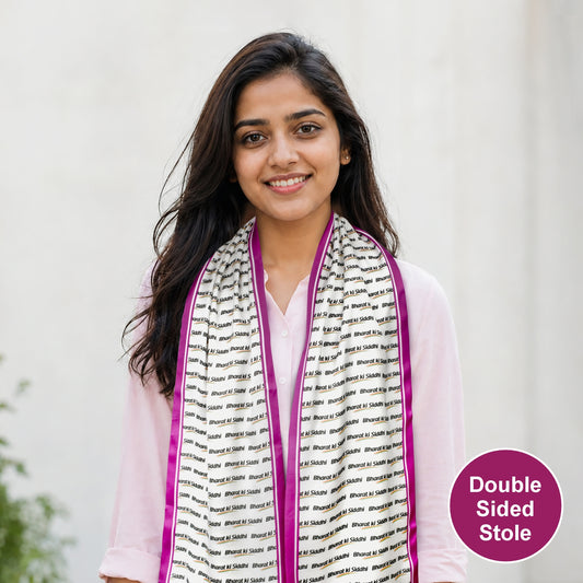 Your Name Bharat Identity Personalised Modal Silk Stole | Unisex | White & Purple | Dual-Sided Print