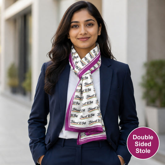 Bharat Ki Beti Modal Silk Stole | White & Purple | Dual Side Print