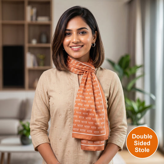 Bharat Modal Silk Stole | Unisex  | Saffron | Dual Side Print