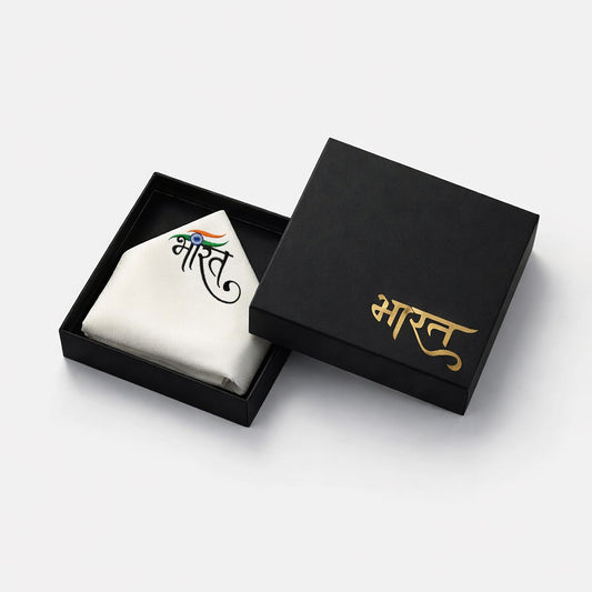 Classic Bharat | Bemberg Raw Silk Pocket Square with Zari Embroidery