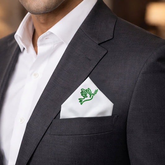 Dove of Peace | Bemberg Raw Silk Pocket Square with Zari Embroidery