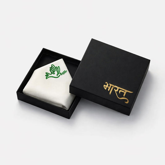 Dove of Peace | Bemberg Raw Silk Pocket Square with Zari Embroidery