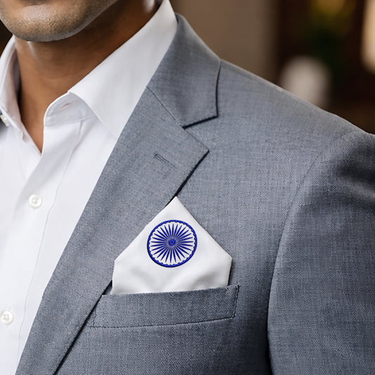 Ashoka Chakra | Bemberg Raw Silk Pocket Square with Zari Embroidery