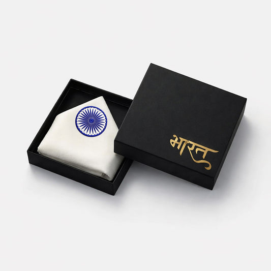 Ashoka Chakra | Bemberg Raw Silk Pocket Square with Zari Embroidery
