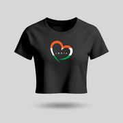 Love India | Round Neck Women’s Crop Top T-Shirt | Pure Cotton Luv My India Fashion | Tiranga / Tricolour Patriotic T-Shirt