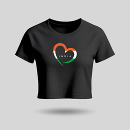 Love India | Round Neck Women’s Crop Top T-Shirt | Pure Cotton Luv My India Fashion | Tiranga / Tricolour Patriotic T-Shirt