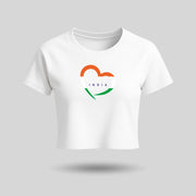 Love India | Round Neck Women’s Crop Top T-Shirt | Pure Cotton Luv My India Fashion | Tiranga / Tricolour Patriotic T-Shirt