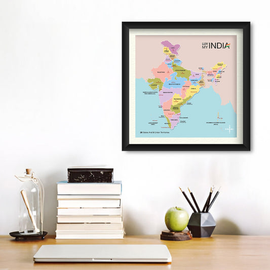 Map Of India Patriotic Frame For Wall Decor | Luv My India 16x16 Inches Black Wall Frame