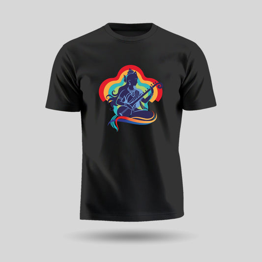 Maa Saraswati | Round Neck Unisex T-Shirt | Pure Cotton Luv My India Fashion | Luv My India Spiritual T-Shirt