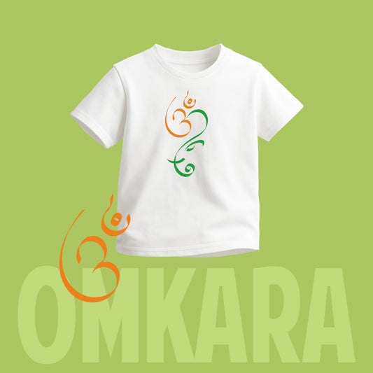 Om Ganesh Tricolour | Tricolour Round Neck Kids’ Unisex T-Shirt | Pure Cotton Luv My India Fashion | Ganesh Chaturthi Spiritual T-Shirt