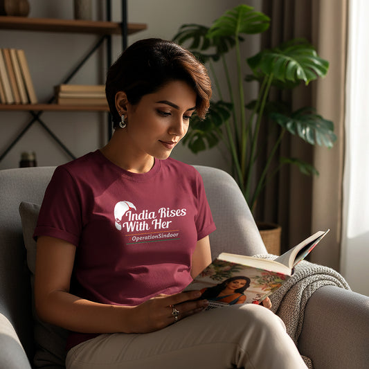 India Rises With Her | Round Neck Unisex T-Shirt | Pure Cotton Luv My India Fashion | Patriotic T-Shirt