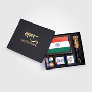 Gift Hamper | Luv My India Gift Hamper For Corporate & Personal Gifting | Khadi Tiranga 6x9 Inch Brown Frame | Patriotic Badges | 10 Inch Ashoka Stambh | Paperweight | Fridge Magnet | Bharat Black Frame