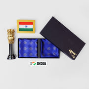 Gift Hamper | Luv My India Gift Hamper For Corporate & Personal Gifting | Khadi Tiranga 4×3 Brown Frame | 10 Inch Black And Golden Ashoka Stambh | I Love India Fridge Magnet | Ashoka Chakra Pocket Square and Scarf Combo