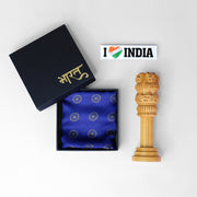 Gift Hamper | Luv My India Gift Hamper For Corporate & Personal Gifting | 6 Inch Wooden Ashoka Stambh | I Love India Fridge Magnet | Ashoka Chakra Pocket Square