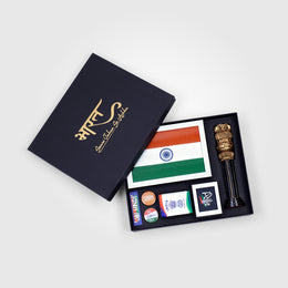 Gift Hamper | Luv My India Gift Hamper For Corporate & Personal Gifting | Khadi Tiranga 6x9 Inch White Frame | Patriotic Badges | 10 Inch Ashoka Stambh | Paperweight | Fridge Magnet | Bharat White Frame