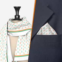 His & Her Set | Bharat In Tricolour | Luv My India Premium Pocket Square And Scarf Combo | Digital Print Patriotic Combo | 33x33 CM Bemberg Vegan Silk Pocket Square | 150x45 CM Bemberg Vegan Silk Scarf