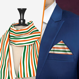 His & Her Set | Waves Of Tricolour | Luv My India Premium Pocket Square And Scarf Combo | Digital Print Patriotic Combo | 33x33 CM Bemberg Vegan Silk Pocket Square | 150x45 CM Bemberg Vegan Silk Scarf