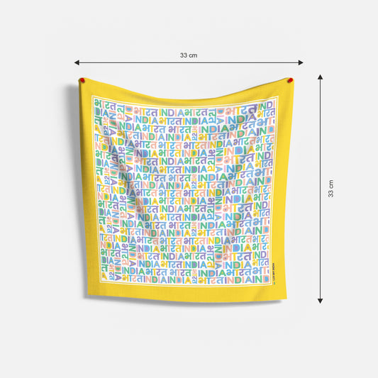 India Bharat Pop Typography Pocket Square & Scarf Combo | Yellow Border
