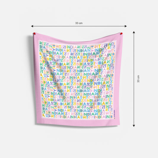 India Bharat Pop Typography Pocket Square & Scarf Combo | Pink Border