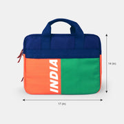India Tricolour | Patriotic Sleeve Case Cover Laptop Bag For Men & Women | Luv My India 17x14 Inch Waterproof Shock Absorber Laptop/MacBook, Office/College Laptop Bag | Cotton Canvas Blue Interior Laptop Bag