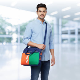 India Tricolour | Patriotic Sleeve Case Cover Laptop Bag For Men & Women | Luv My India 17x14 Inch Waterproof Shock Absorber Laptop/MacBook, Office/College Laptop Bag | Cotton Canvas Blue Interior | Professional Laptop Bag