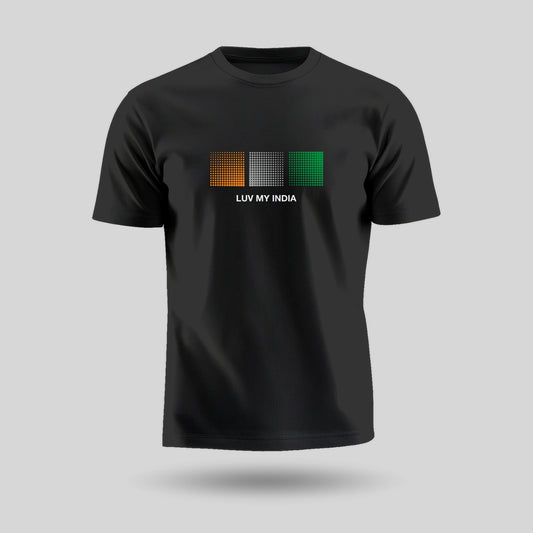 Luv My India Tricolour Blocks | Round Neck Unisex T-Shirt | Pure Cotton Luv My India Fashion | Patriotic T-Shirt