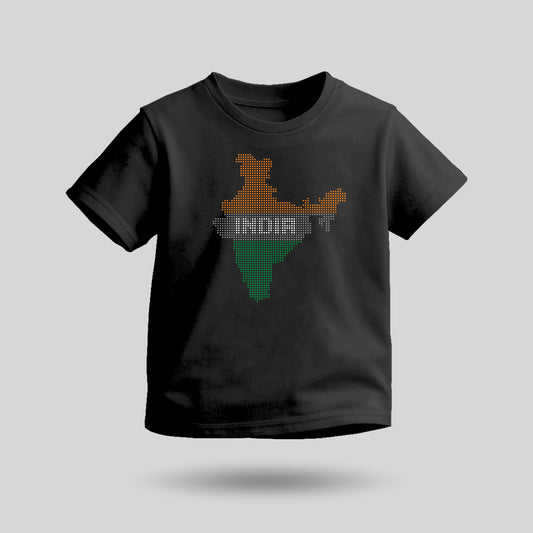 Indian Map | Round Neck Kids’ Unisex T-Shirt | Pure Cotton Luv My India Fashion | Tiranga / Tricolour Patriotic T-Shirt
