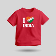 I Love India | Round Neck Kids’ Unisex T-Shirt | Pure Cotton Luv My India Fashion | Tiranga / Tricolour Patriotic T-Shirt