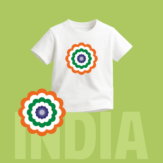 Tricolour Blossom | Round Neck Kids’ Unisex T-Shirt | Pure Cotton Luv My India Fashion | Patriotic T-Shirt