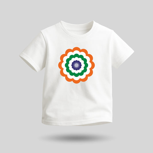 Tricolour Blossom | Round Neck Kids’ Unisex T-Shirt | Pure Cotton Luv My India Fashion | Patriotic T-Shirt