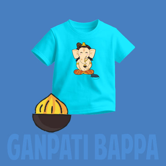 Lord Ganesha | Round Neck Kids’ Unisex T-Shirt | Pure Cotton Luv My India Fashion | Ganpati Bappa Spiritual T-Shirt