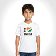 I Love India | Round Neck Kids’ Unisex T-Shirt | Pure Cotton Luv My India Fashion | Tiranga / Tricolour Patriotic T-Shirt