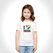 I Love India | Round Neck Kids’ Unisex T-Shirt | Pure Cotton Luv My India Fashion | Tiranga / Tricolour Patriotic T-Shirt