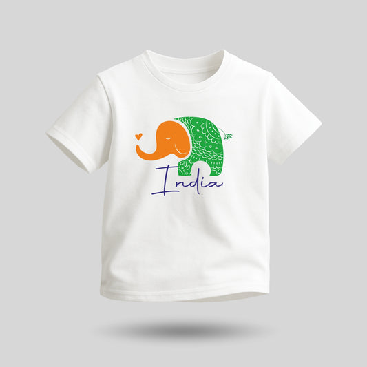 Tiranga Elephant | Round Neck Kids’ Unisex T-Shirt | Pure Cotton Luv My India Fashion | Patriotic T-Shirt