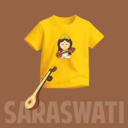 Saraswati Mata | Round Neck Kids’ Unisex T-Shirt | Pure Cotton Luv My India Fashion | Goddess Saraswati Spiritual T-Shirt