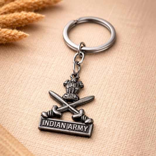 Indian Army Crest | Metal Keychain | Matte Grey Finish