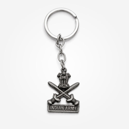 Indian Army Crest | Metal Keychain | Matte Grey Finish