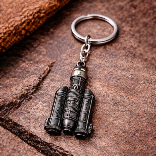 Indian Space Rocket | Metal Keychain | Matte Grey Finish