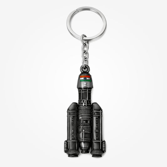 Indian Space Rocket | Metal Keychain | Matte Grey Finish