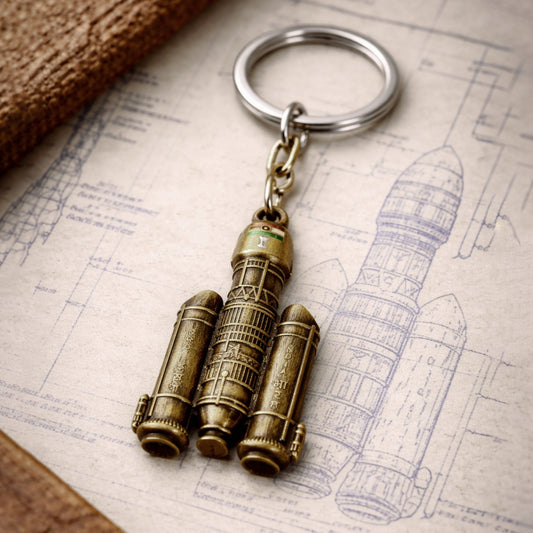 Indian Space Rocket | Metal Keychain | Antique Gold Finish