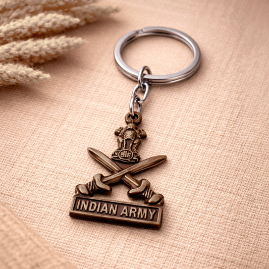 Indian Army Crest | Metal Keychain | Antique Copper Finish
