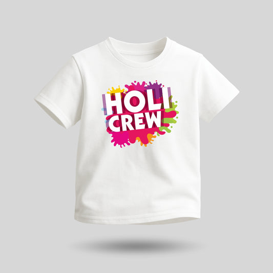 Luv My India Round Neck Kids T-shirt | Pure Cotton Holi Crew Print | White Unisex Holi T-shirt