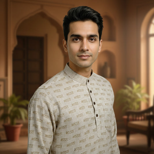 Bharat Script | Ethnic Long Kurta | Authentic Khadi Cotton