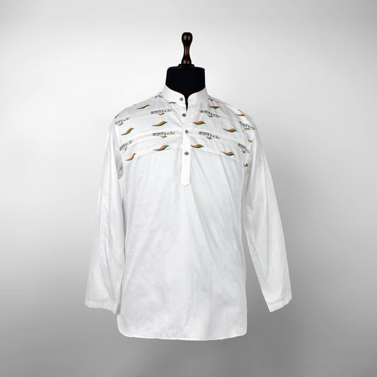 Bharat - India Tricolour | Short Kurta | 100% Giza Cotton | Classic White