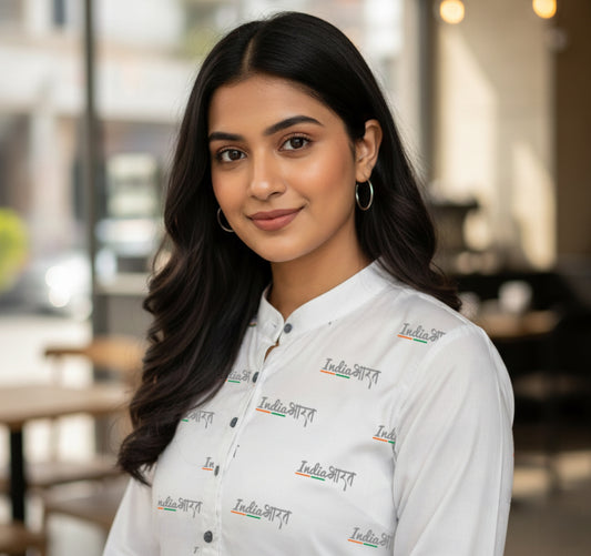 India-Bharat | Women’s Kurti Shirt | 100% Giza Cotton | Classic White