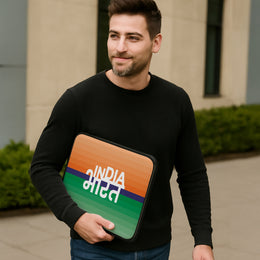 India Bharat | Patriotic Tricolour Sleeve Case Cover Laptop Bag For Men & Women | Luv My India 14.5x11 Inch Waterproof Shock Absorber Laptop/MacBook, Office/College Laptop Bag | 3 Layer Padded Polyester Sponge Laptop Bag