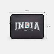 India 1947 | Patriotic Black Sleeve Case Cover Laptop Bag For Men & Women | Luv My India 14.5x11 Inch Waterproof Shock Absorber Laptop/MacBook, Office/College Laptop Bag | 3 Layer Padded Polyester Sponge Laptop Bag
